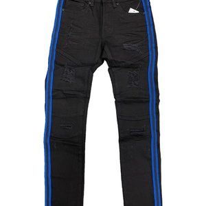 Men's Jet Black Jeans with Royal Blue Side